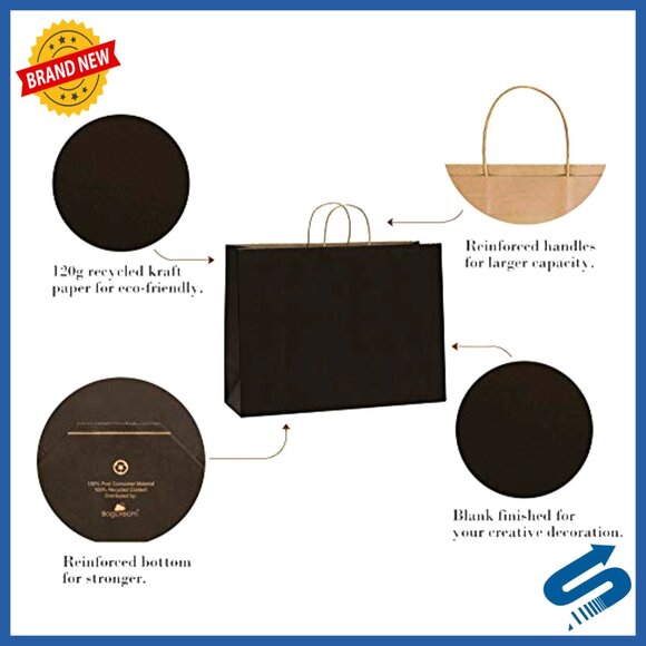 Large Kraft Paper Bags Bulk Recyclable Gift Shopping Retail Party Favor - Picture 5 of 7